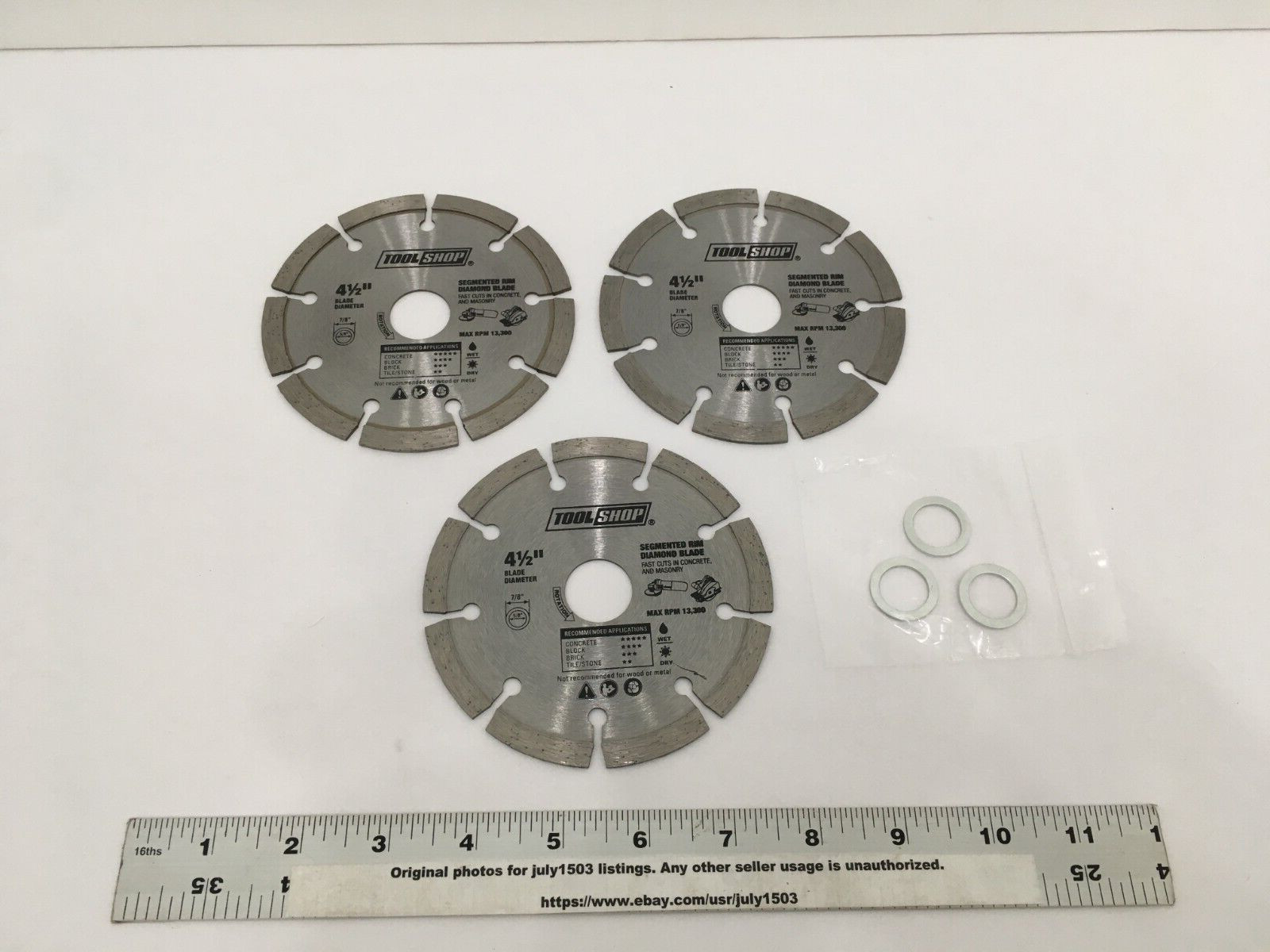 (3) NEW Tool Shop 4-1/2" Diamond Blades - Segmented Rim for Concrete & Masonry