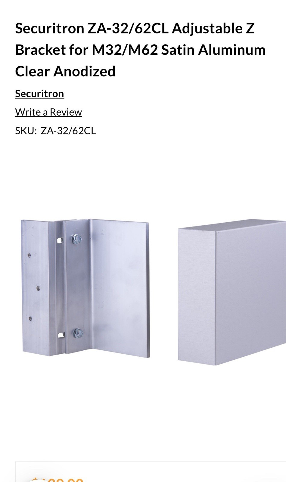 SECURITRON ASSA ABLOY ZA-32/62 ADJUSTABLE Z BRACKET