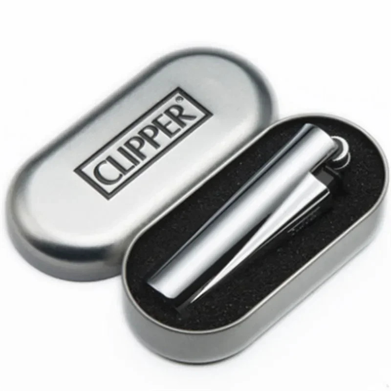 1 Brand New Full Size Fixed Flame Clipper Shiny Silver Lighter with gift box