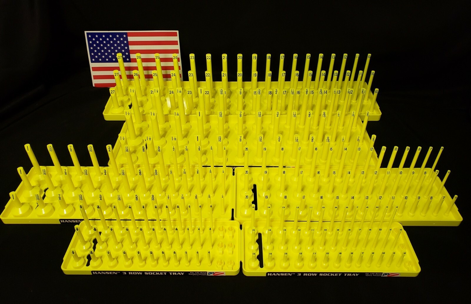 3 Row Socket Organizers Metric SAE Tool Rack Holders 1/4" 3/8" 1/2" Hi-Viz -USA