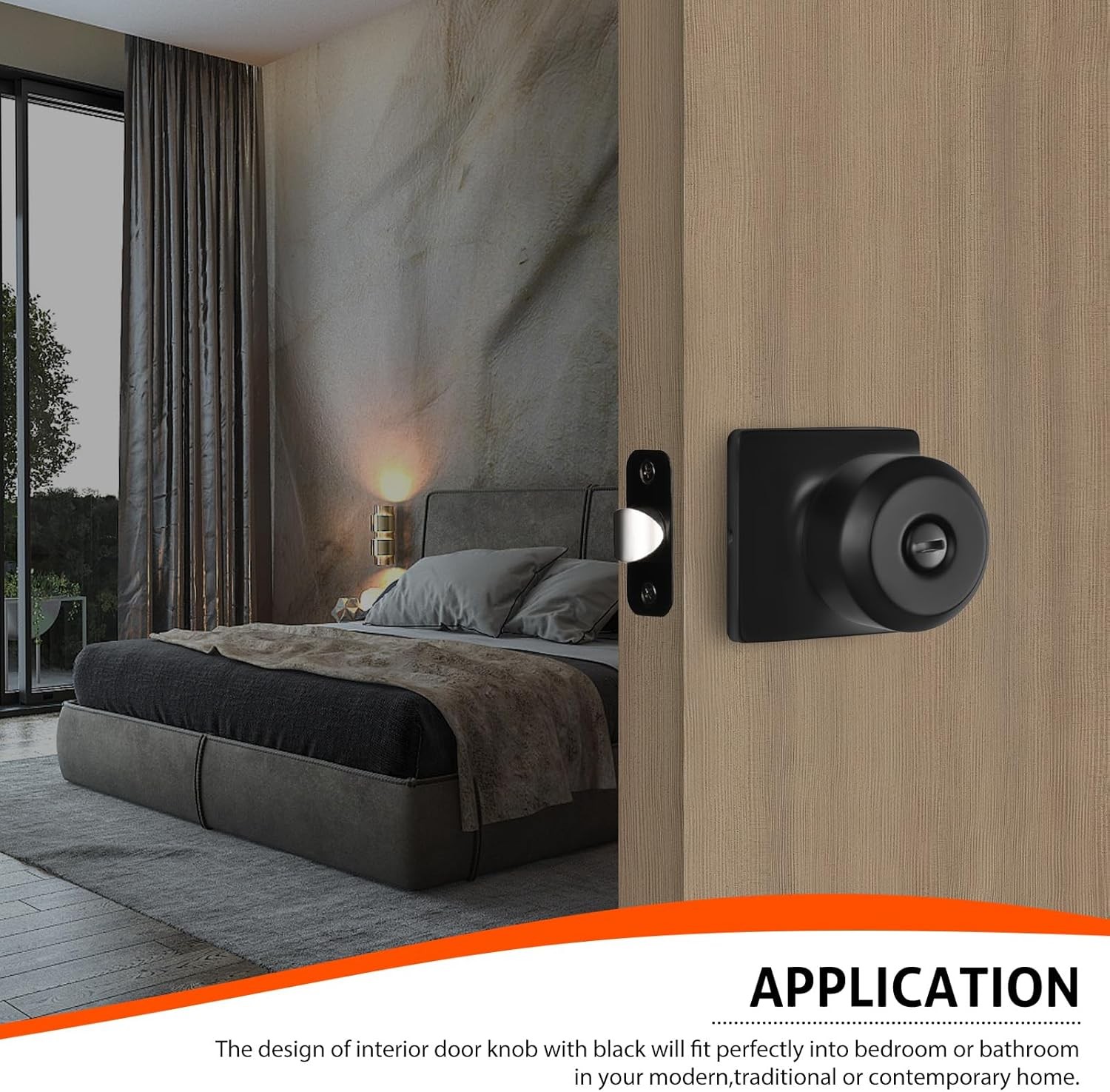 6 Pack Matte Black Door Knobs Interior, Privacy Interior Door Knob