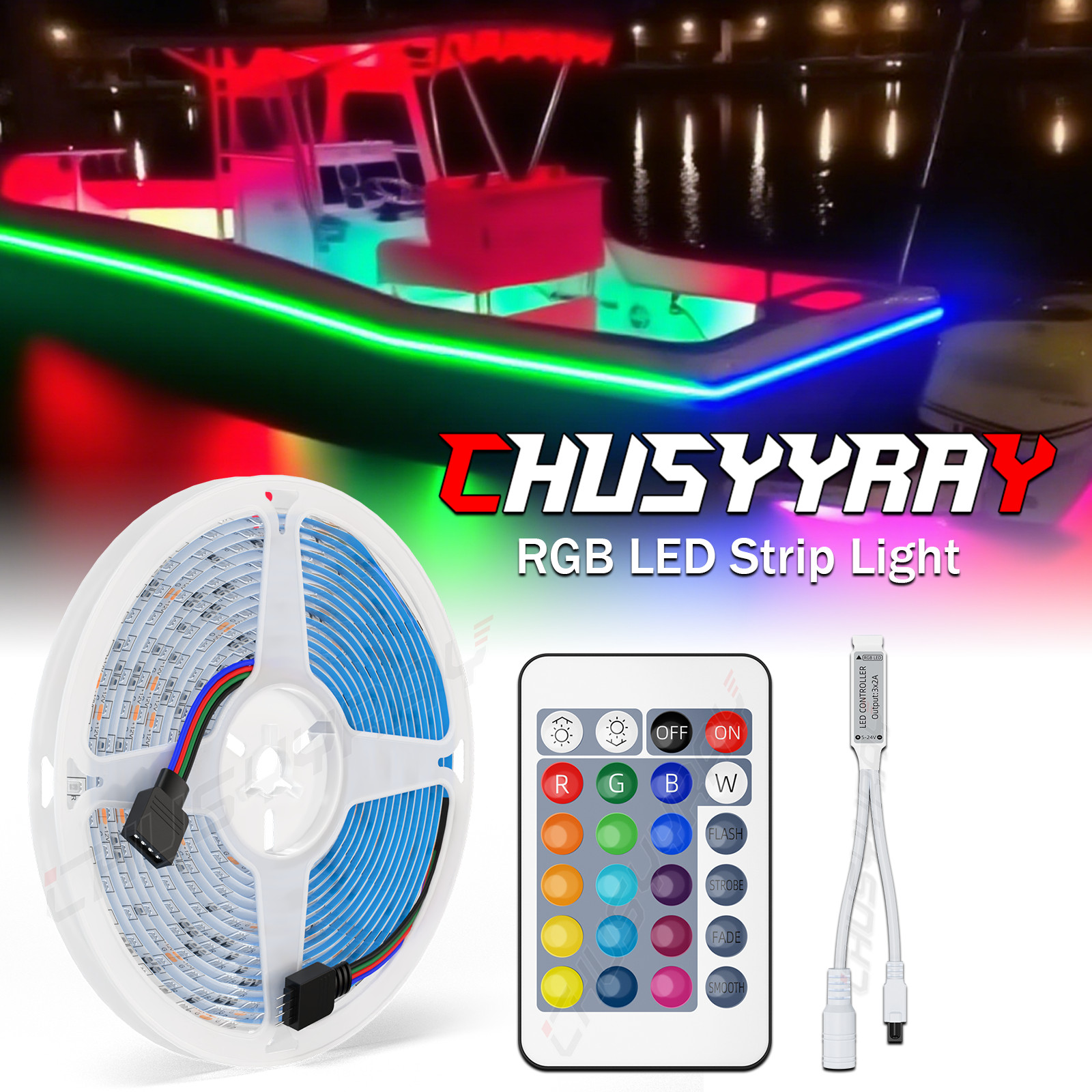 15000Lumen 12V 16.4 FT LED RGB BOAT NIGHT FISHING LIGHT Attract Fish Marine US