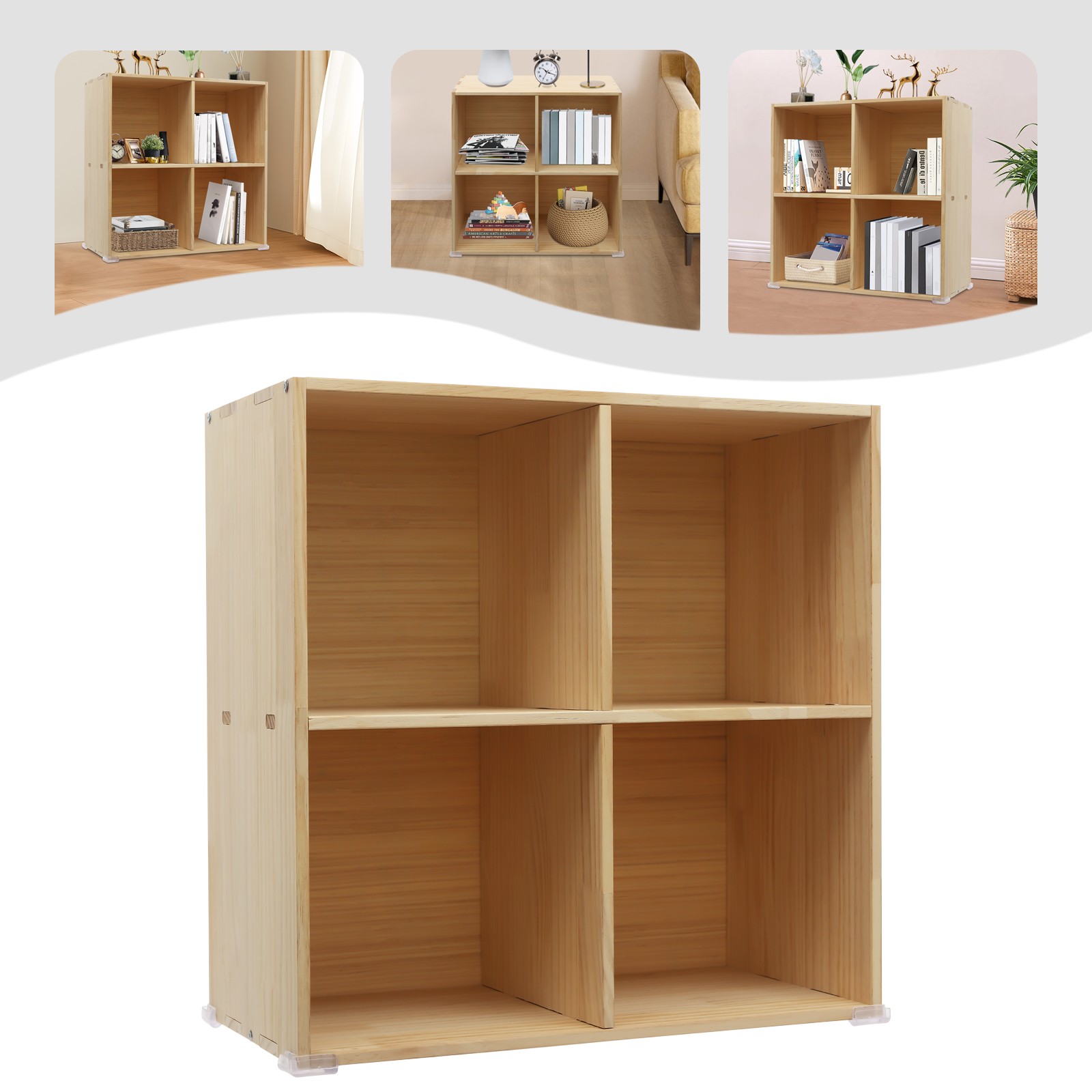 Solid Wood Shelves Wooden Cube Shelf Bookcase Floorstanding Bookshelf 30*60cm