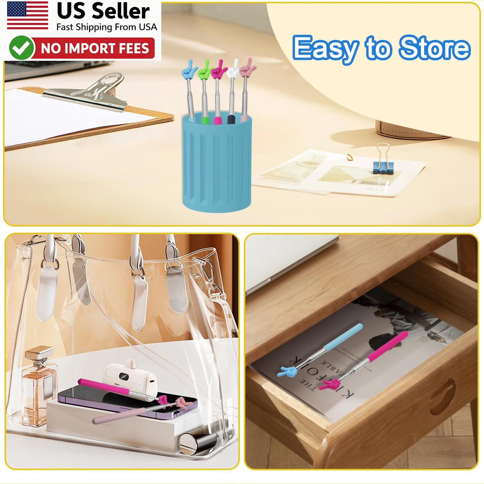 5PCS Extendable Teacher Pointer Stick Classroom Finger Pointer Set FROM USA