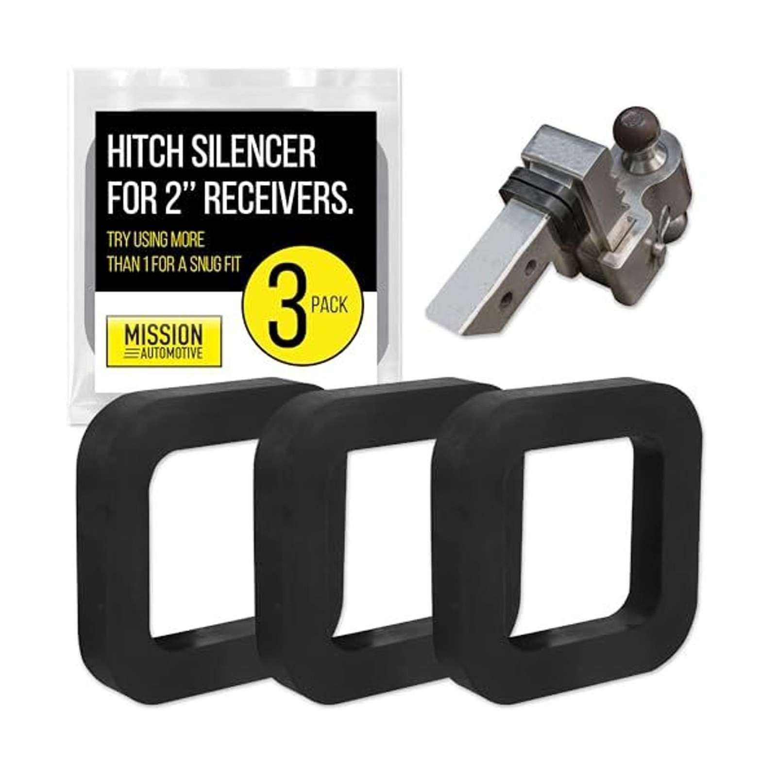 2" Hitch Silencer Pads - Noise Reducer - For 2" Ball Mounts - 3 Pack Black