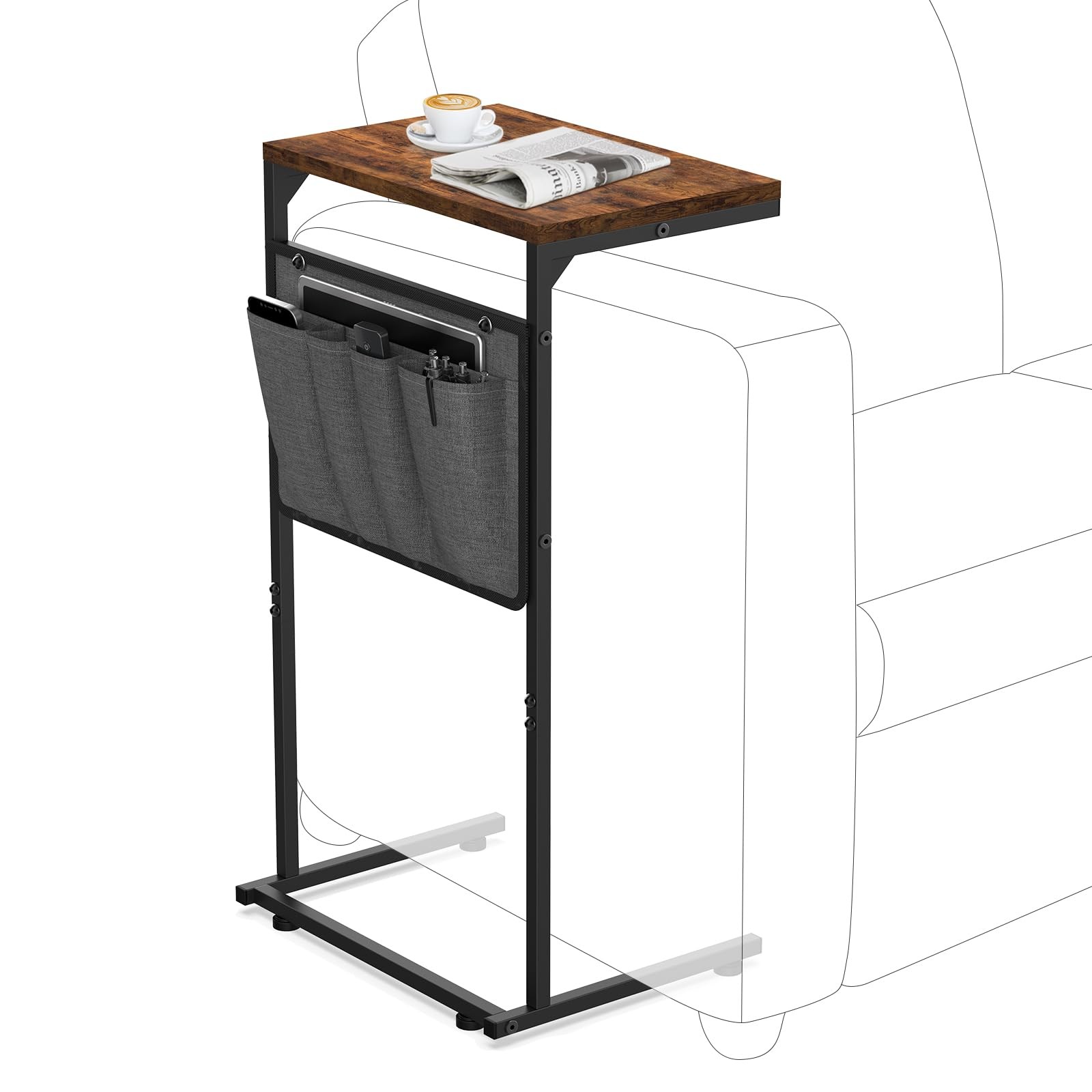 C Shaped End Table, Small Side Table for Couch and Recliner, Slide Under Sofa...