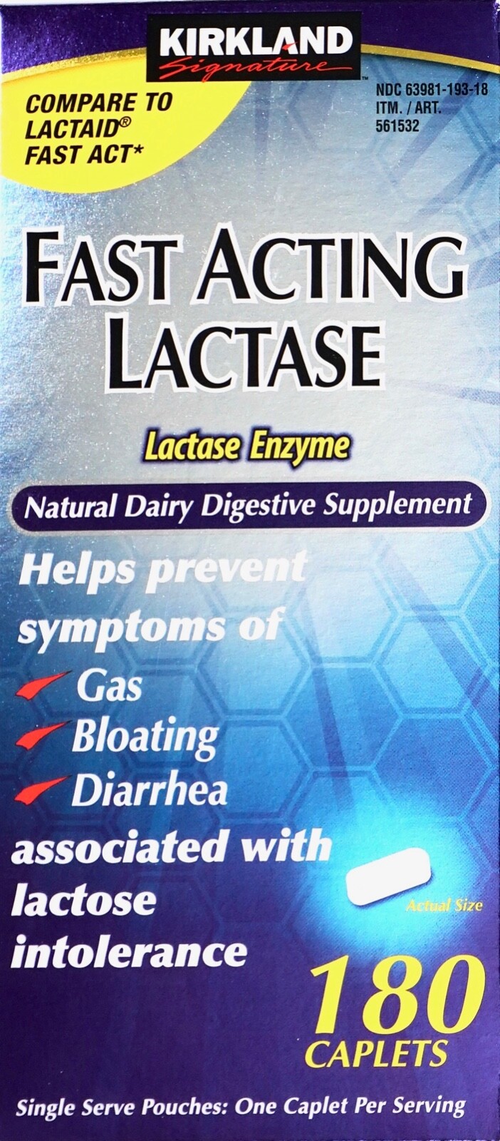 Kirkland Signature Fast Acting Lactase Enzyme Natural Dairy, 180 or 360 Caplets
