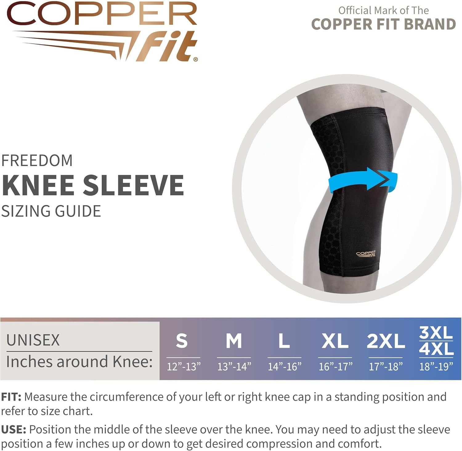 2 Pack-Copper Fit Copper-infused Freedom Knee Compression Sleeve, 13"-14" Medium
