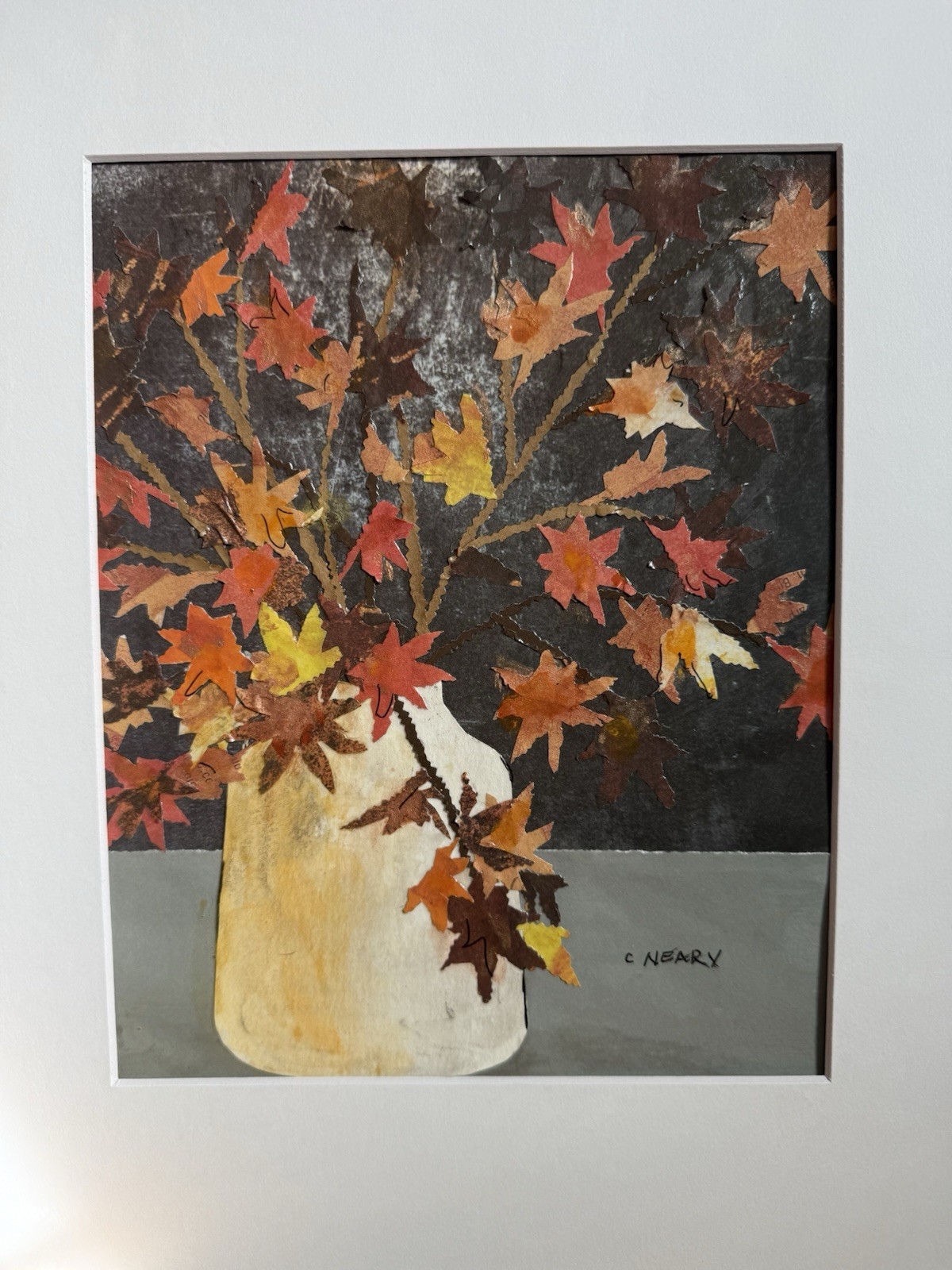 Mixed Media Original Artwork Of Autumn Leaves In A Vase 11”x14” Signed