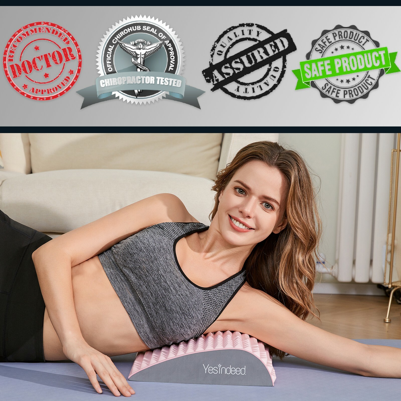 Back Stretcher Pillow - Back Pain Relief, Support for prolonged Sitting (Pink)