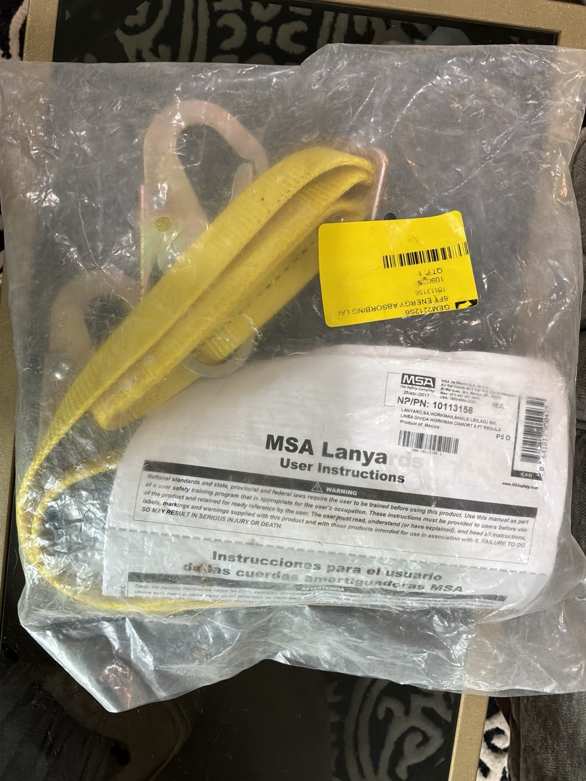 MSA Workman 6’ Energy Absorb Shock Lanyard 10113158 Twin Locking Snap Hooks NOS
