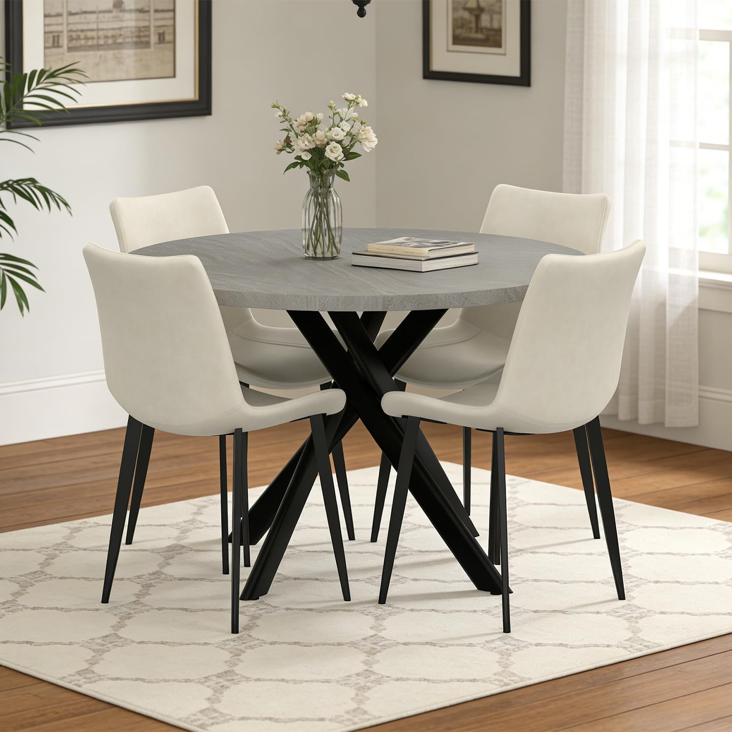 44" round Dining Table for 4, Modern Mid-Century Dining Kitchen Table of 4