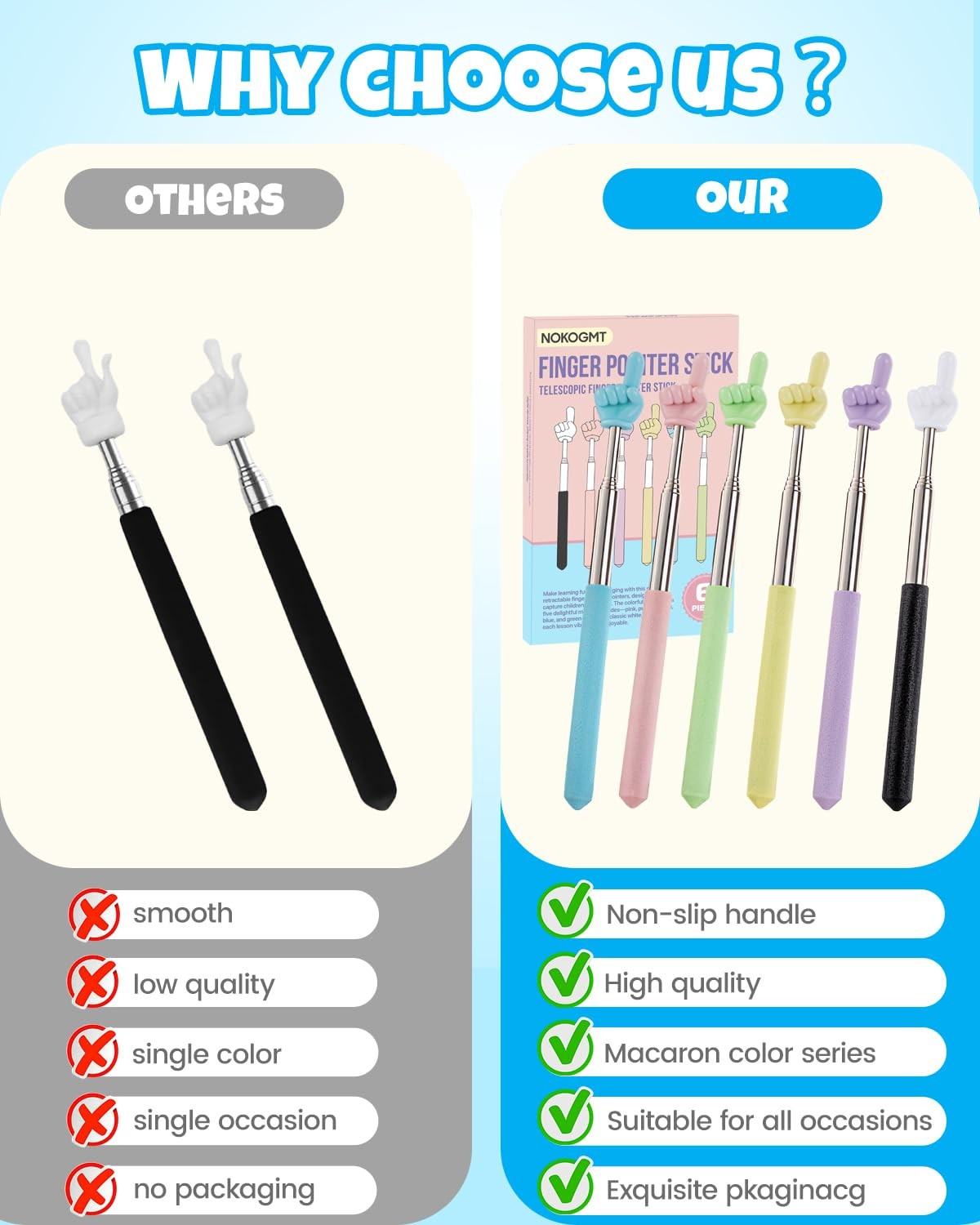 NOKOGMT 6PCS Finger Pointer Stick for Classroom – Extendable Teacher Pointer...