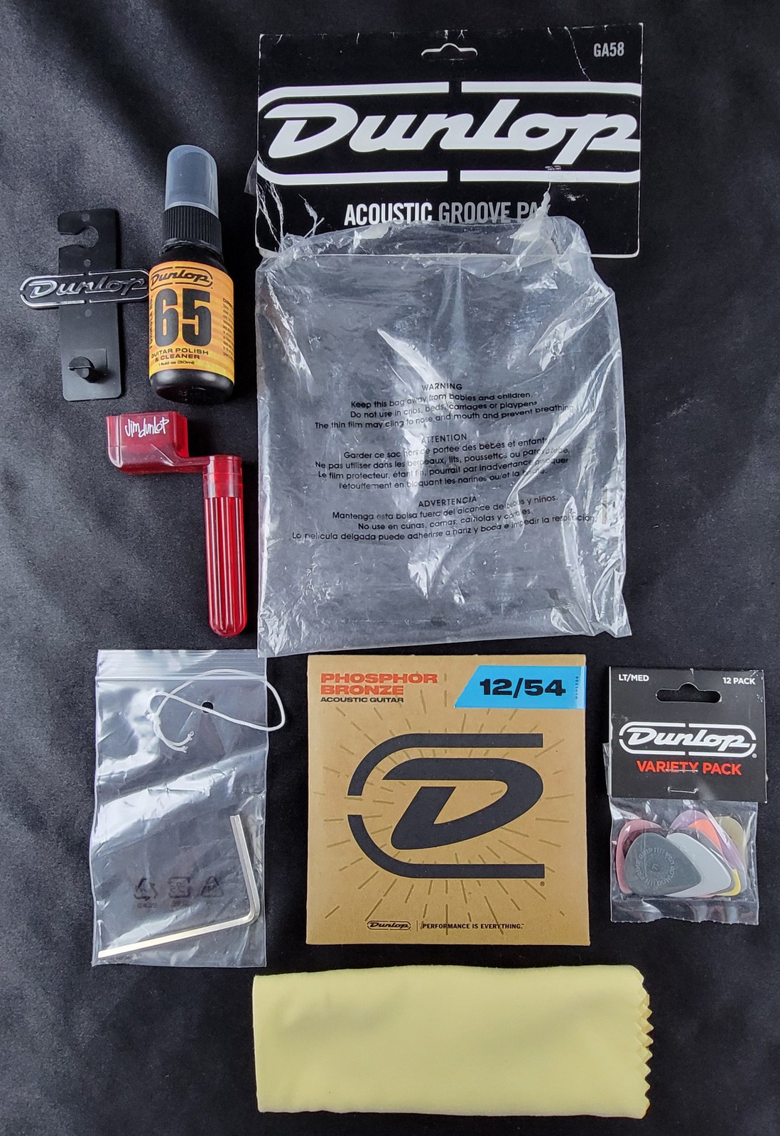 Dunlop Acoustic Groove Pac GA58 Open All Pieces Included Minus Guitar Strap