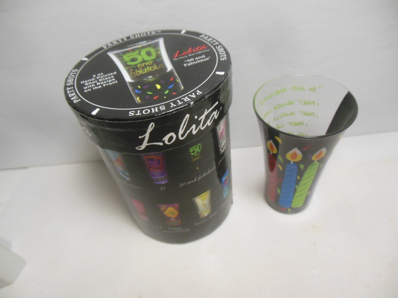 Lolita Shot Glass 50 And Fabulous Birthday Candles New Open Box 2 oz.