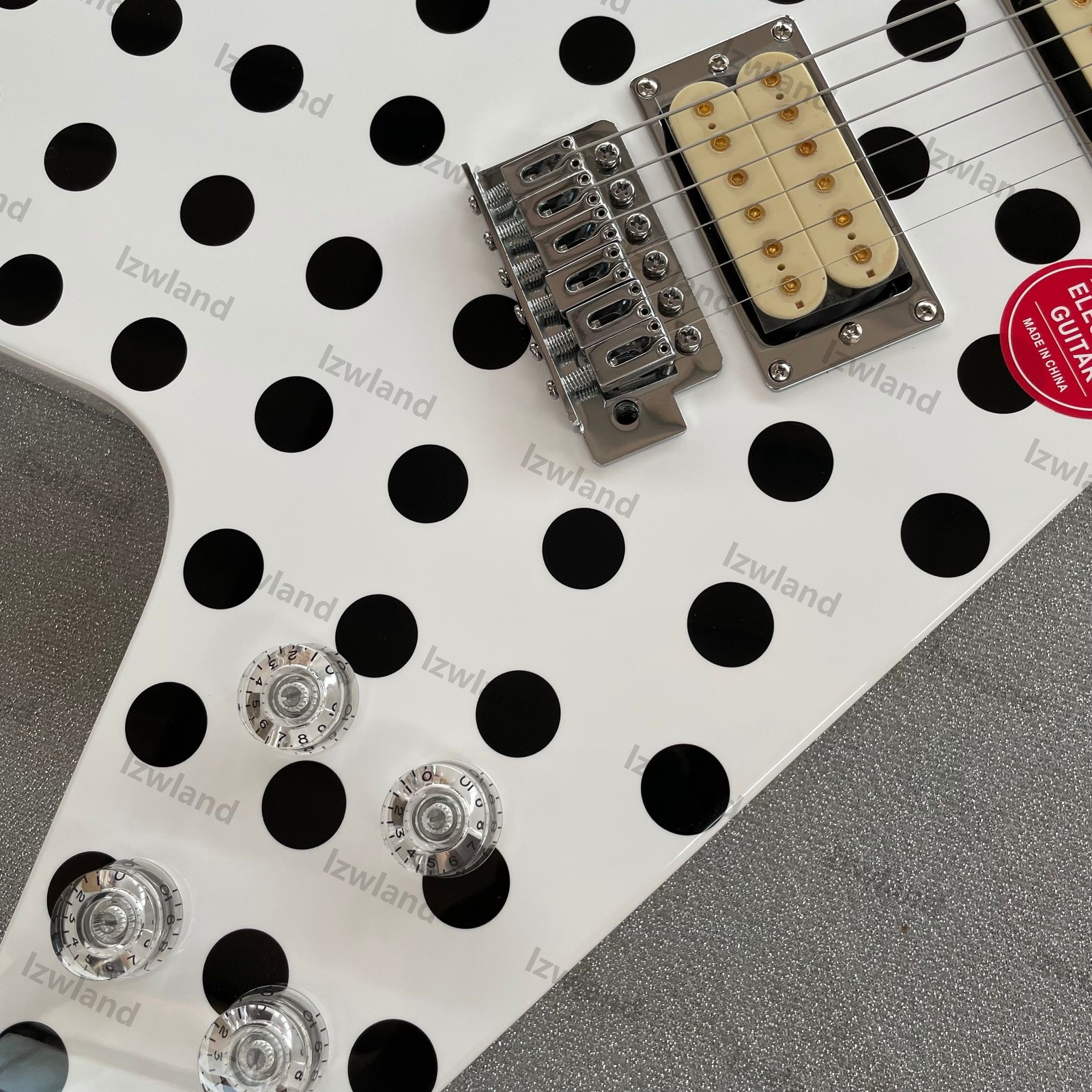V Shape Electric Guitar H-H Pickups Black Polka Dot White Finish Chrome Hardware