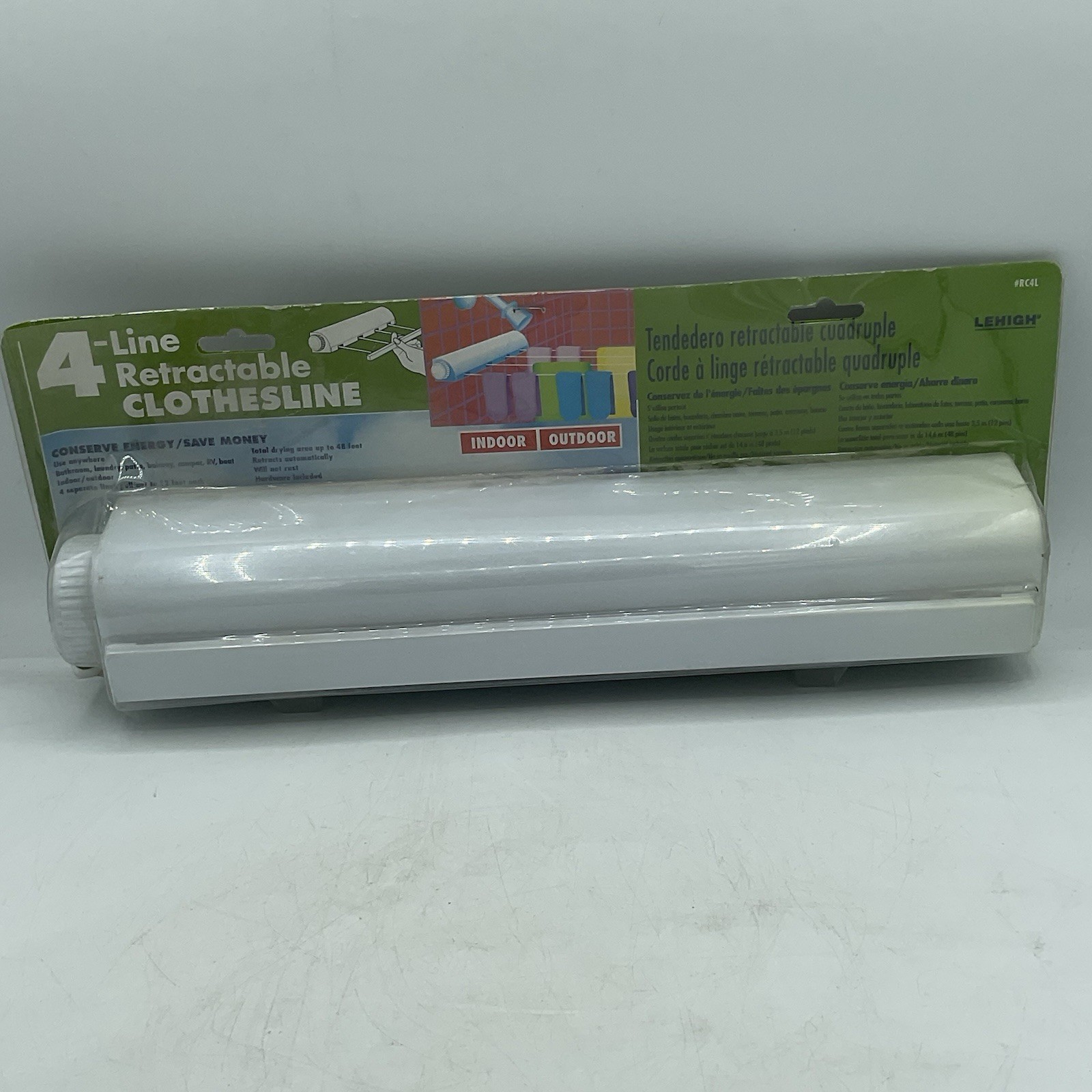 Vintage Lehigh 4 Line Retractable Clothesline Indoor / Outdoor #RC4L - NOS