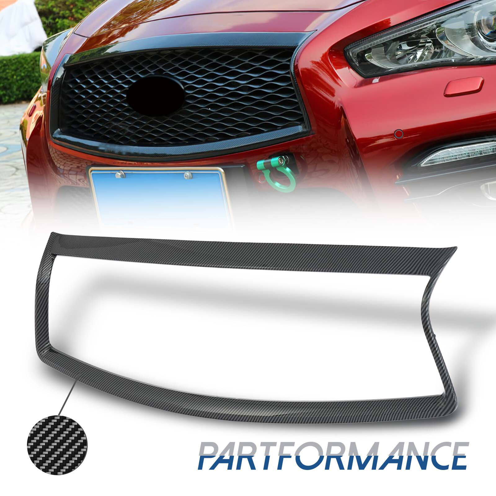 Fit 2014-2017 Infiniti Q50 Front Grille Outline Trim Cover Carbon Fiber Look