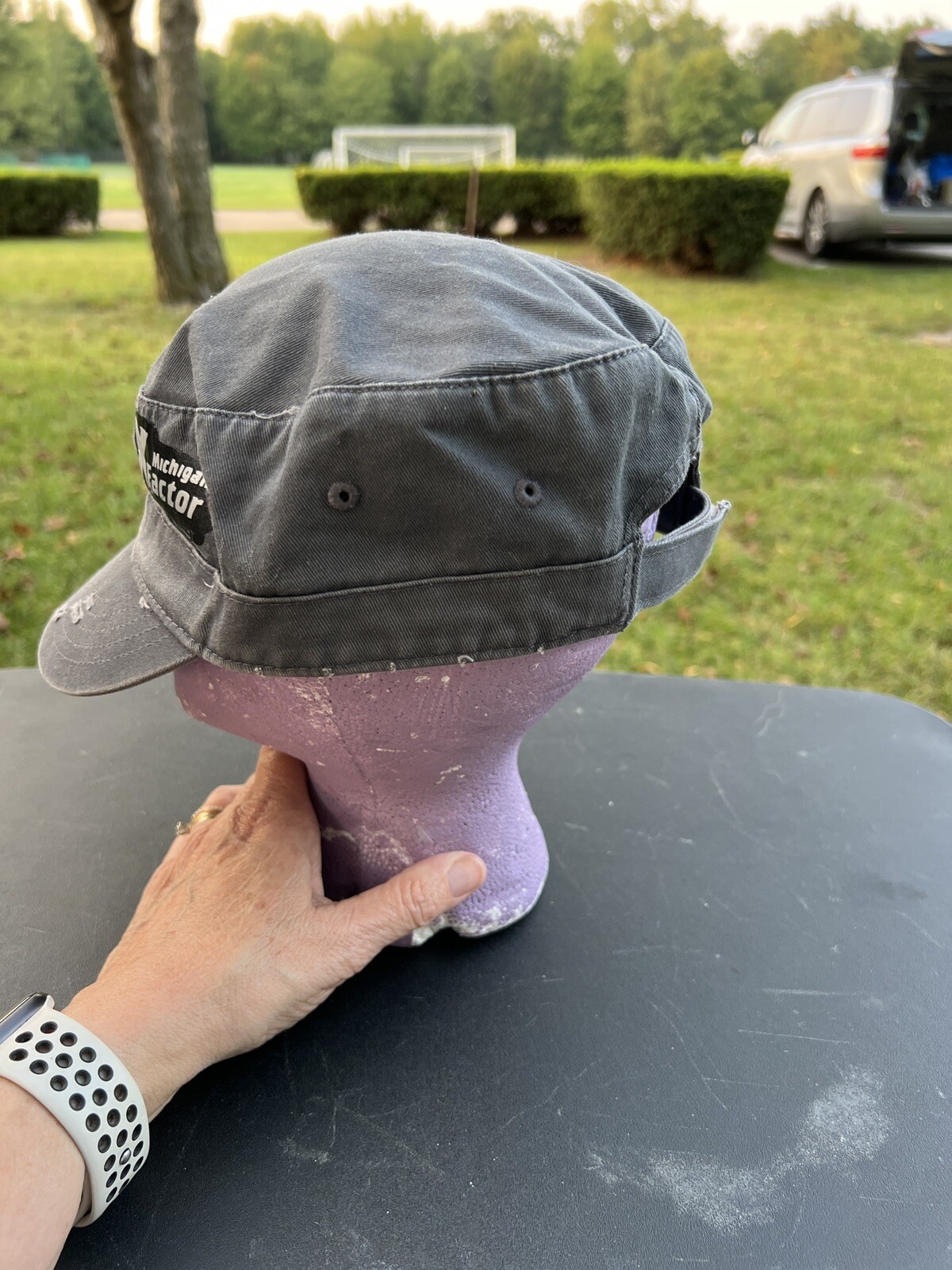 Michigan X Factor Gray distressed cadet cap hat. 100% Cotton Adj OSFA EUC