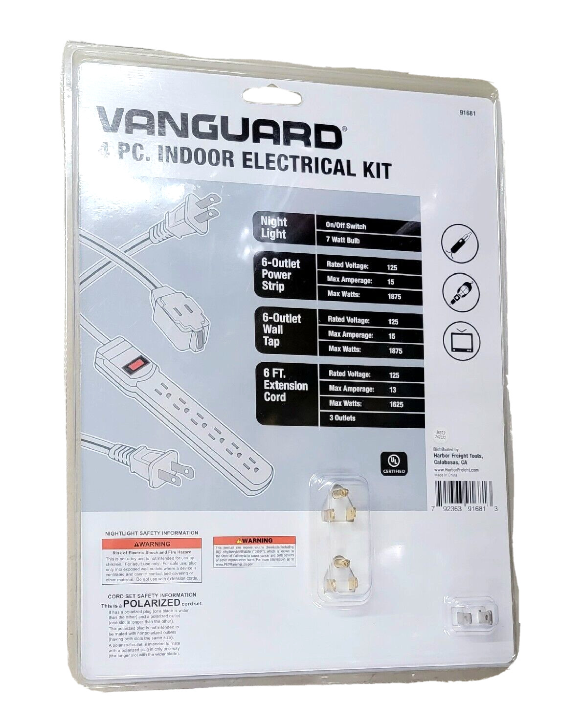 Vanguard 4pc Indoor Power Strip Electrical Kit