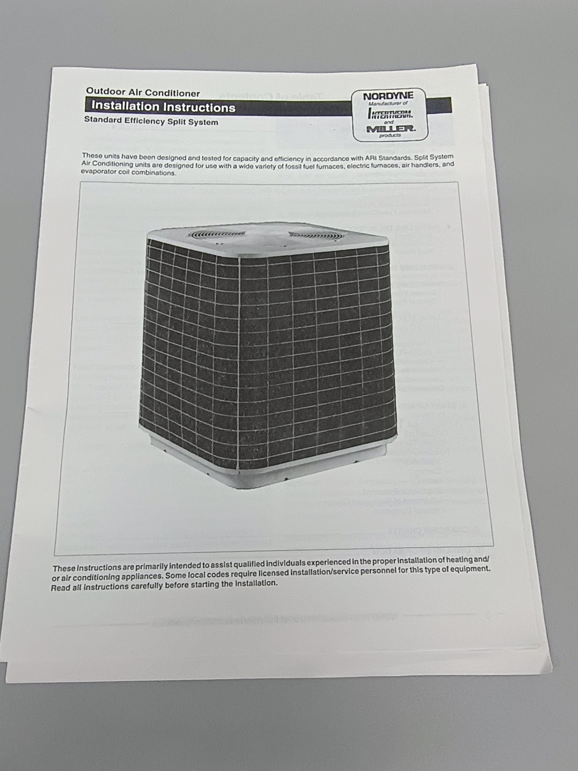NORDYNE Manual S3QA S3BA Split System AC Installation Parts List Illustrated