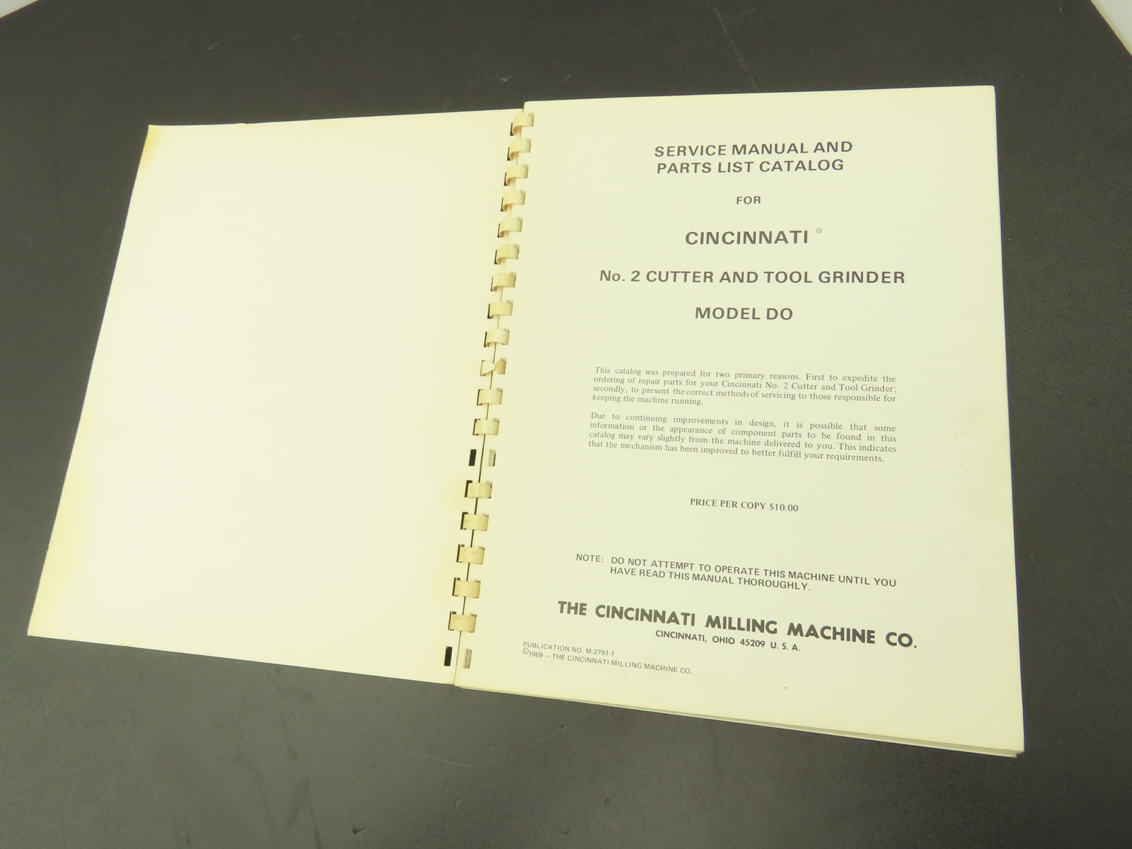 Cincinnati No 2 DO Cutter & Tool Grinder Owner Operator Instruction Manual