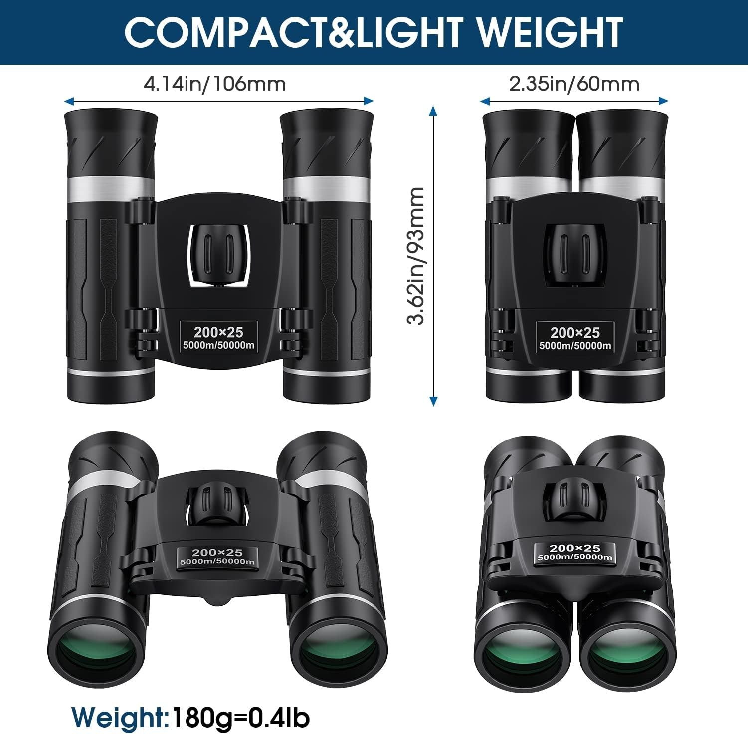 200x25 Compact Binoculars for Adults and Kids, High Powered Mini Pocket Binoc...