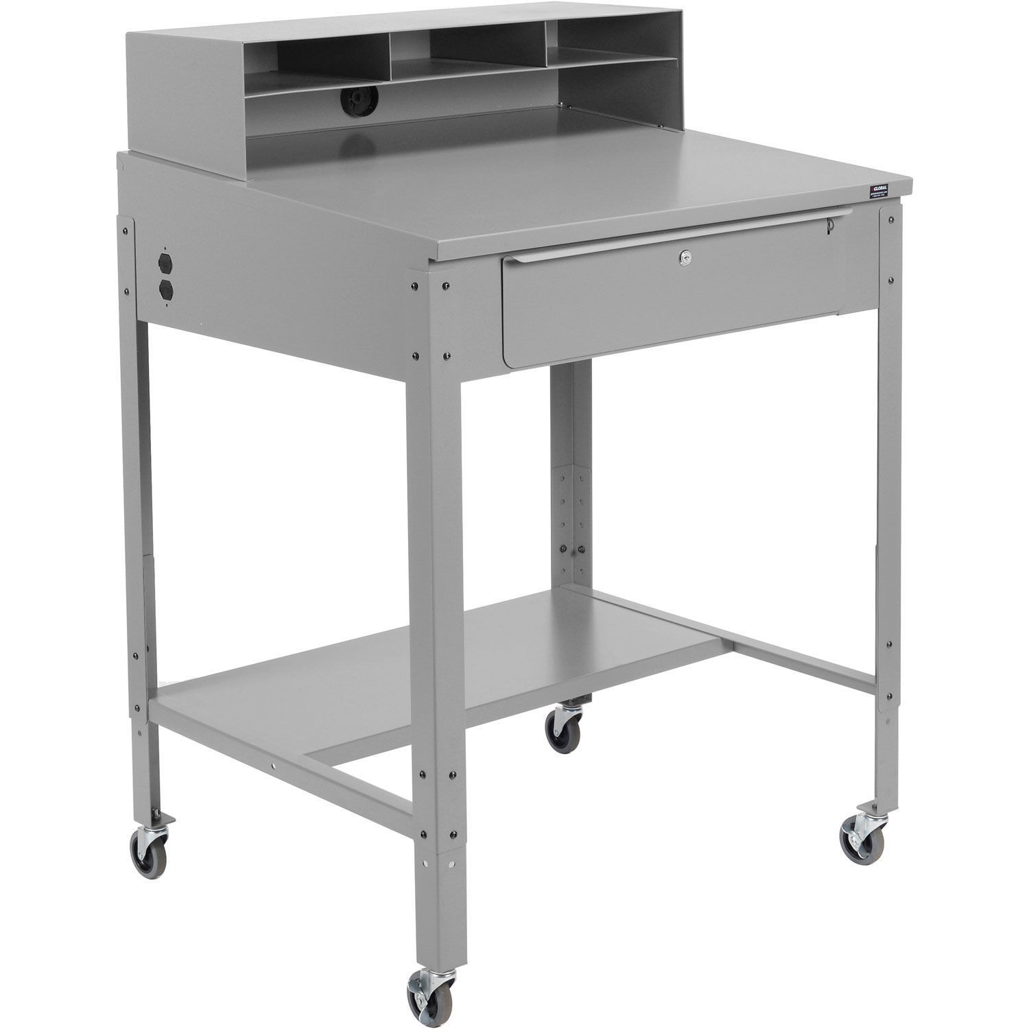 34-1/2"W x 30"D x 38"H Mobile Shop Desk with Pigeonhole Compartment Riser Sloped