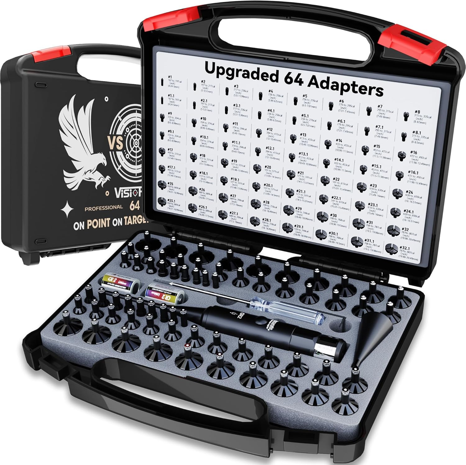 Professional Tool-Free Laser Bore Sight Kit with 64 Adapters for All Calibers