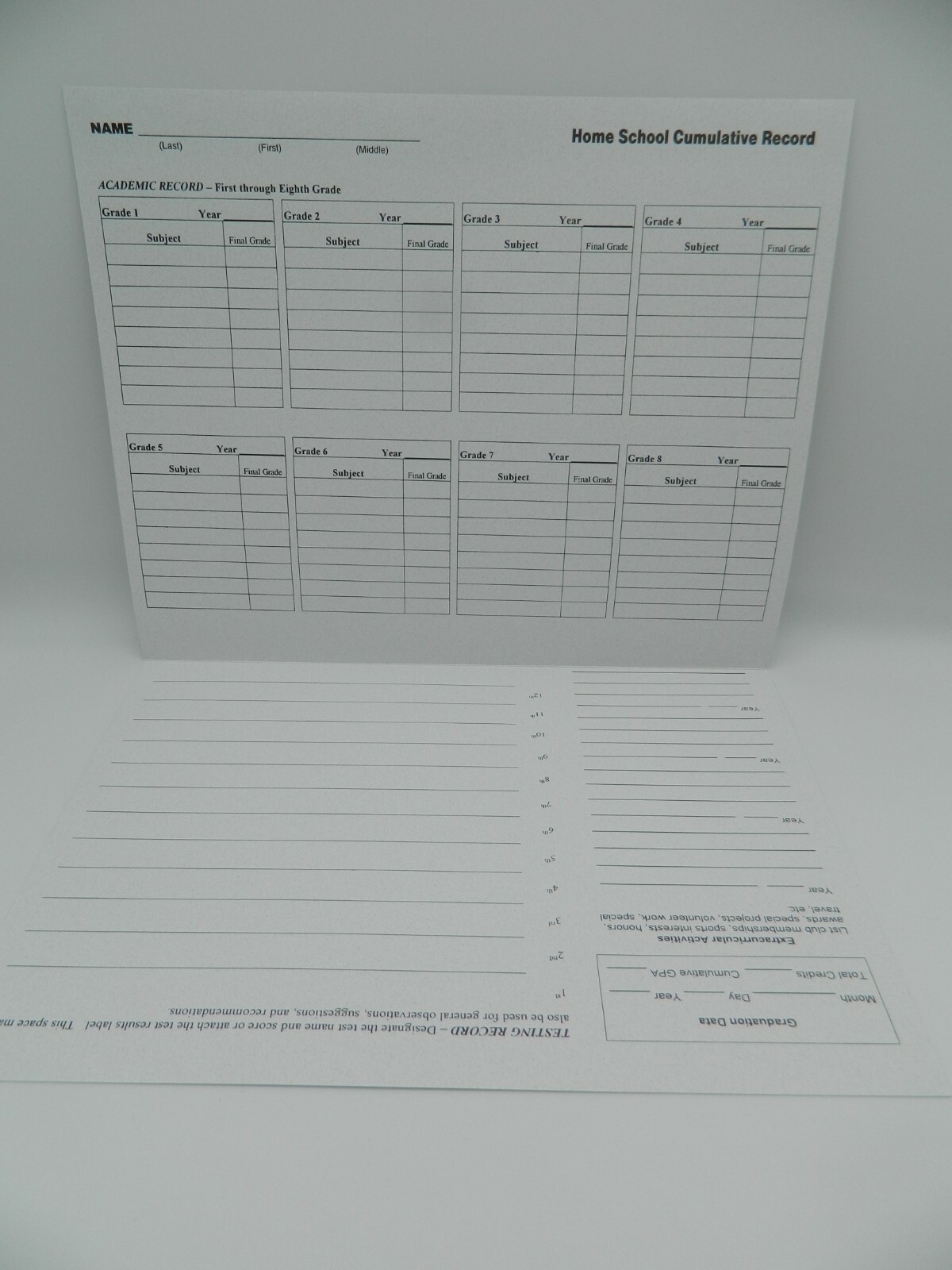 Homeschool Record Keeping Kit w. Transcript Folder & 4 Elementary Report Cards