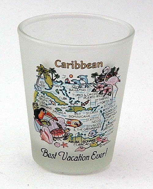 CARIBBEAN MAP LET'S CELEBRATE FROSTED SHOT GLASS SHOTGLASS