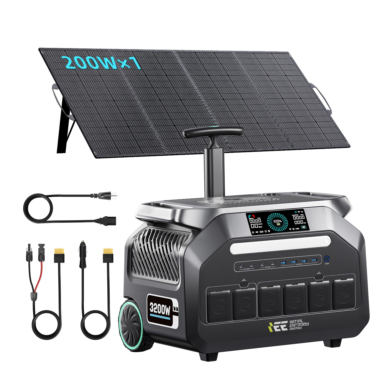 2048 Wh 3200W with 1*200W Solar Panel IEE P3200 Generator Power Station LiFePO4