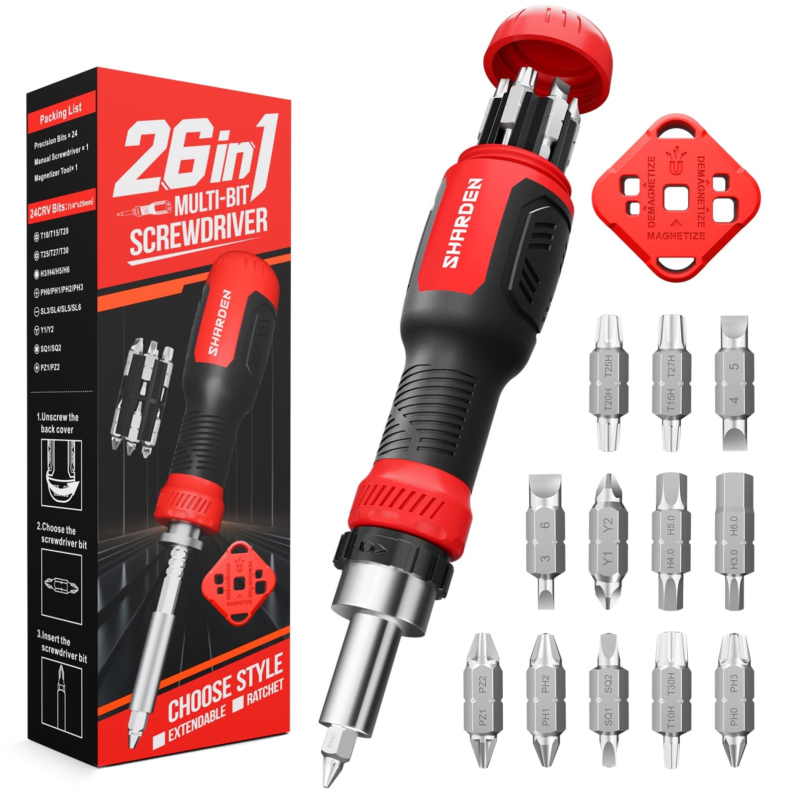 26-in-1 Ratcheting Screwdriver Set Multi Ratchet Screwdriver Multi Screwdrive...