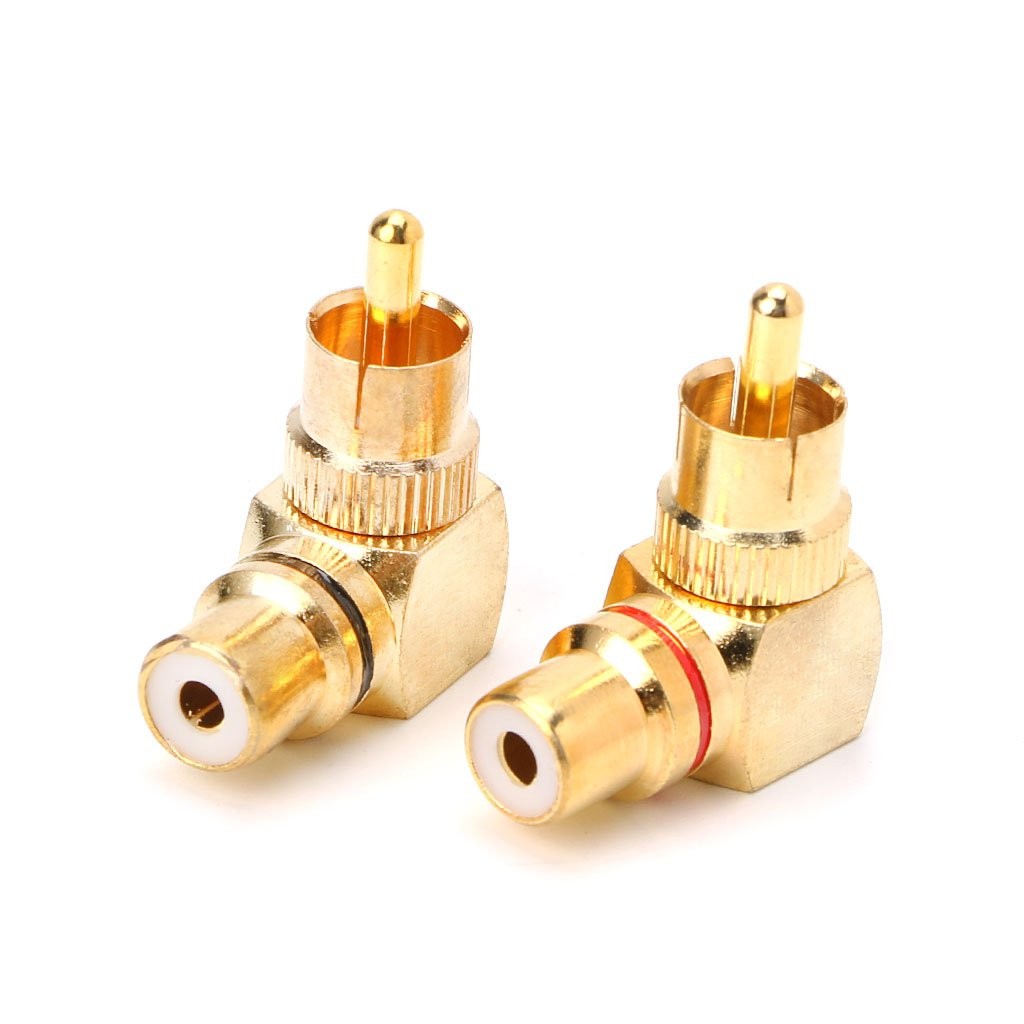 DGFJY 2X Brass RCA Male to Female Gold Plated Connector 90 Degree Adapters RCA M