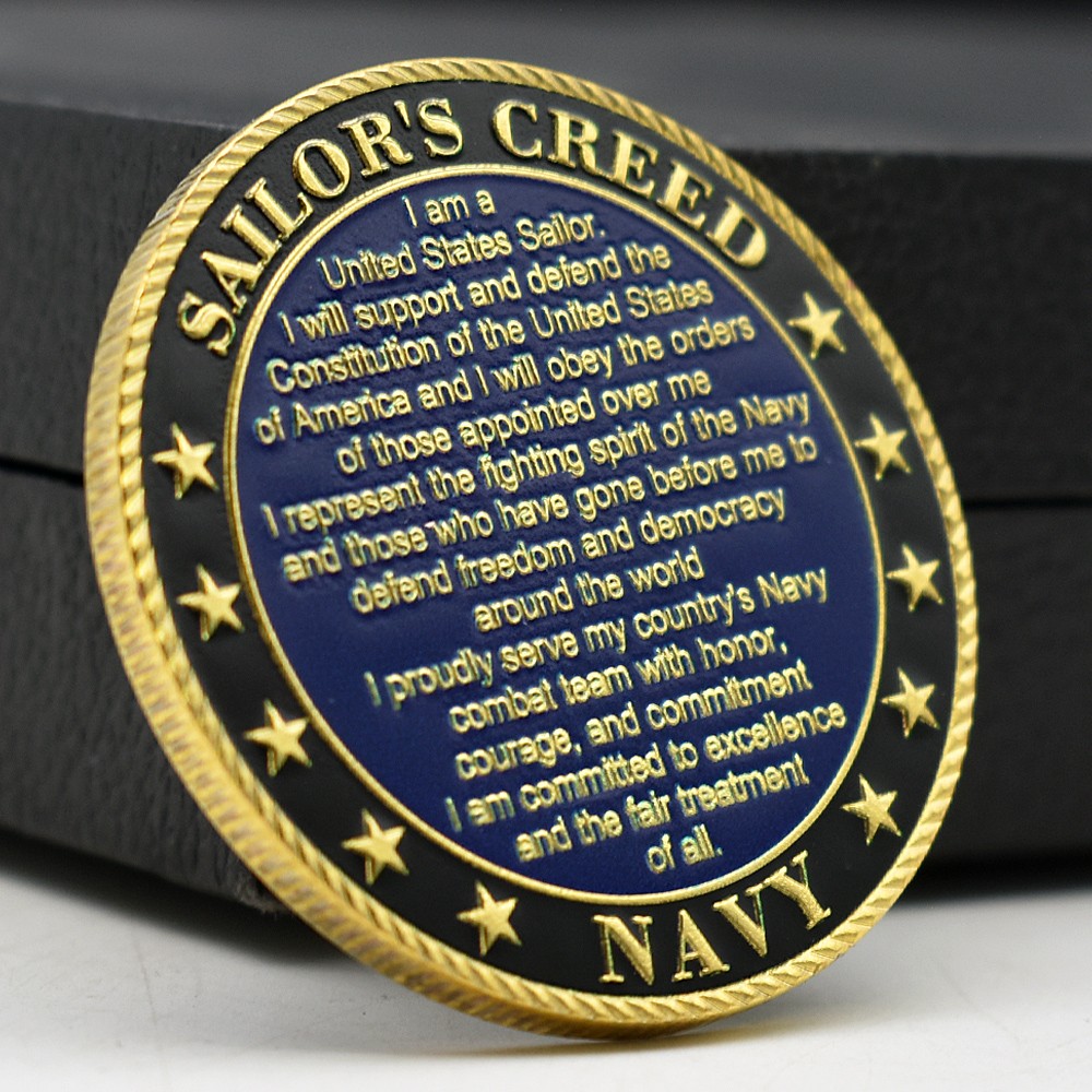 US Navy Sailor's Creed Challenge Coin Double-Sided Commemorative Anchor Gift