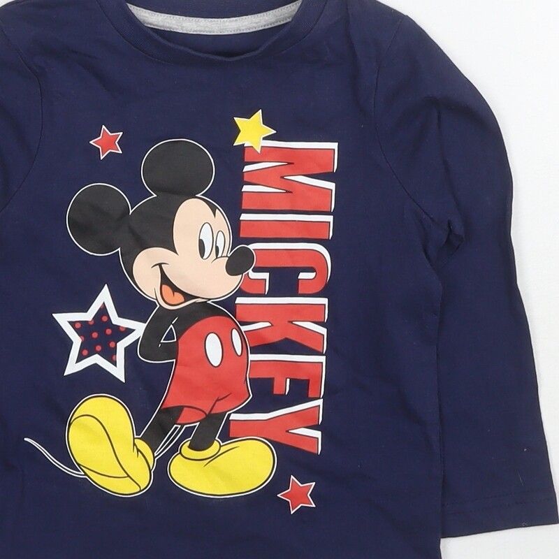 Disney Boys Blue Cotton Basic T-Shirt Size 18-24 Months Round Neck Pullover - Mi