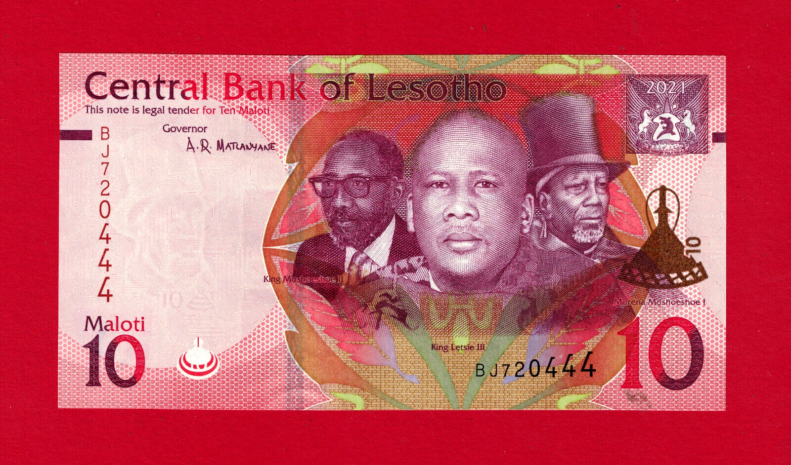 RARE Ten 10 Maloti Lesotho UNC Note (Pick-26) DLR Issue - Sign: A.R. Matlanyane
