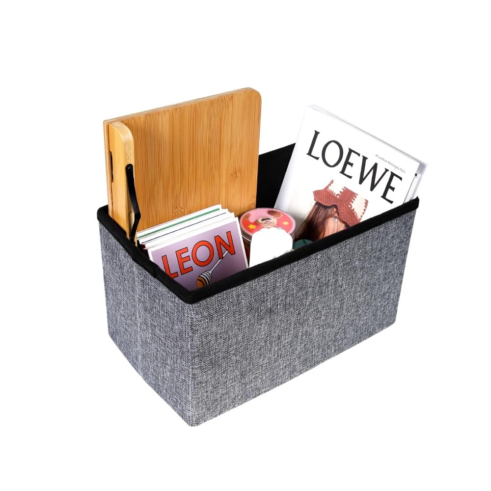 Storage Ottoman Foot Rest Stool with Thicker Foam Padded Seat. Linen Footstoo...