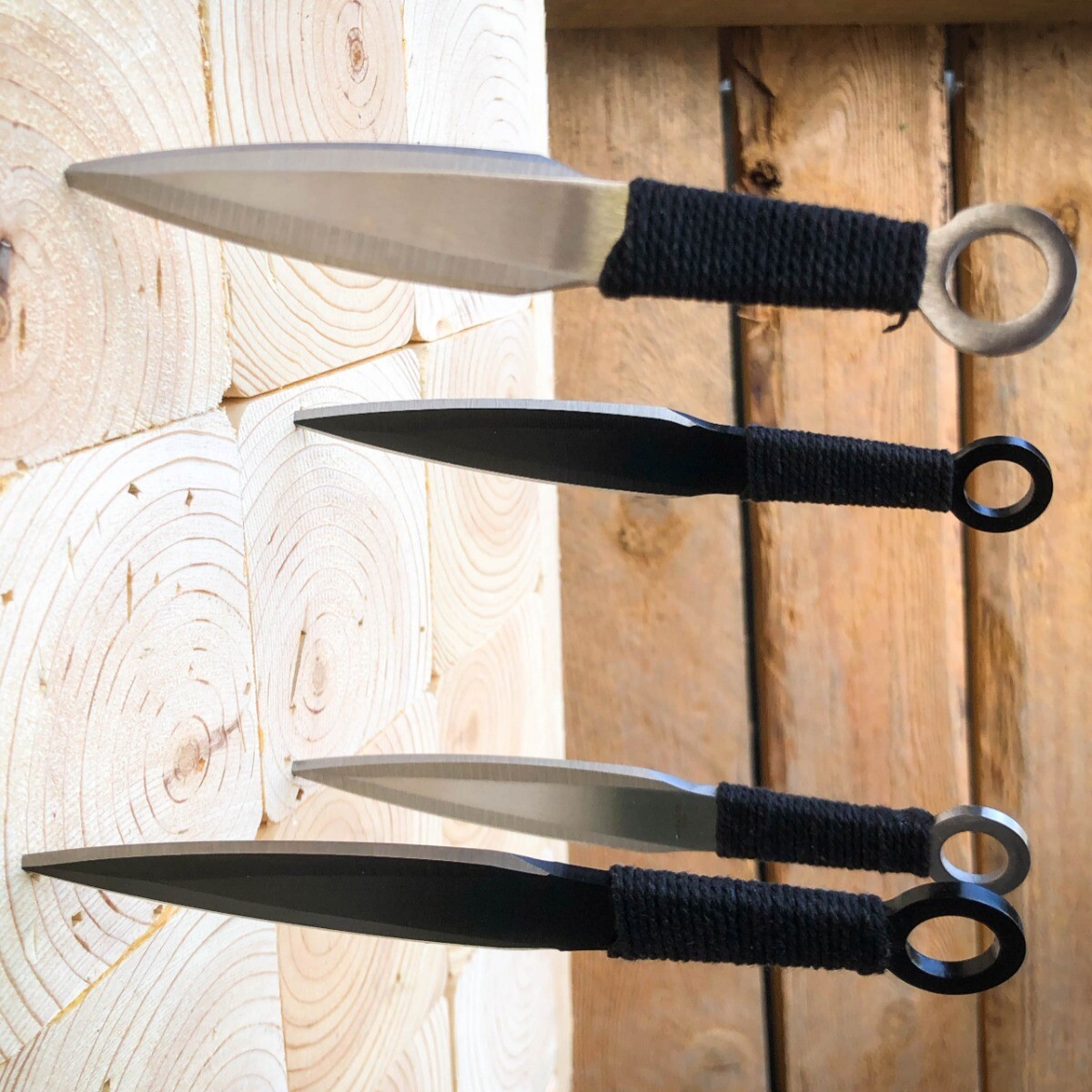 12PC Black Silver Ninja Throwing Fixed Blade Knife Kunai Ninjutsu Knives