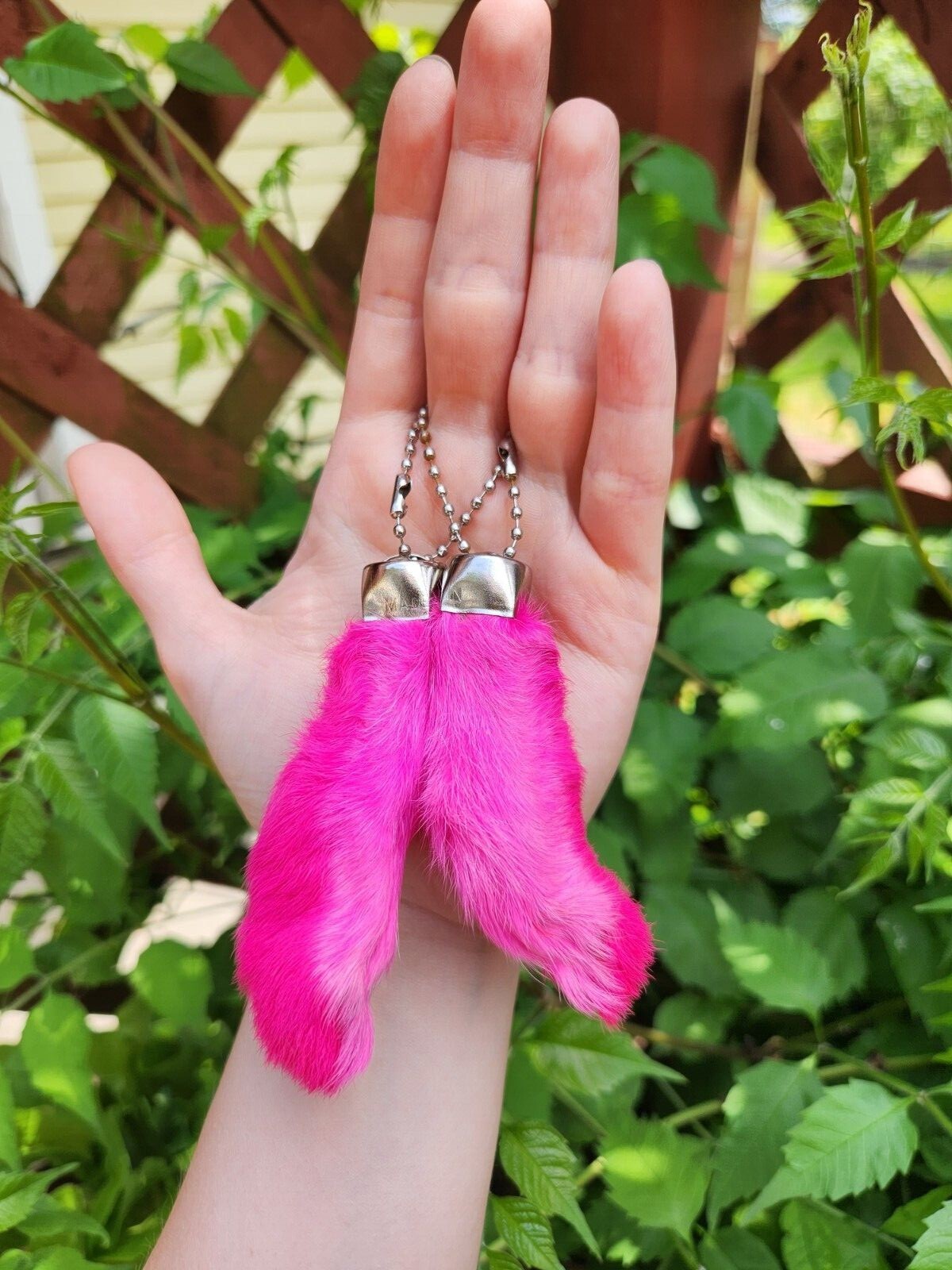 Lucky RABBITS FEET Real Rabbit Foot Keychains Key Chains red pink purple green