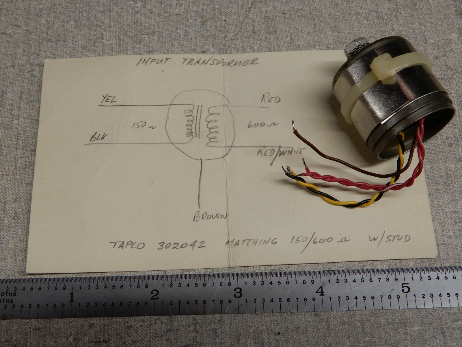 Tapco 302042 Audio Input transformer 600 Ohms to 150 Ohms Stud Mount Used