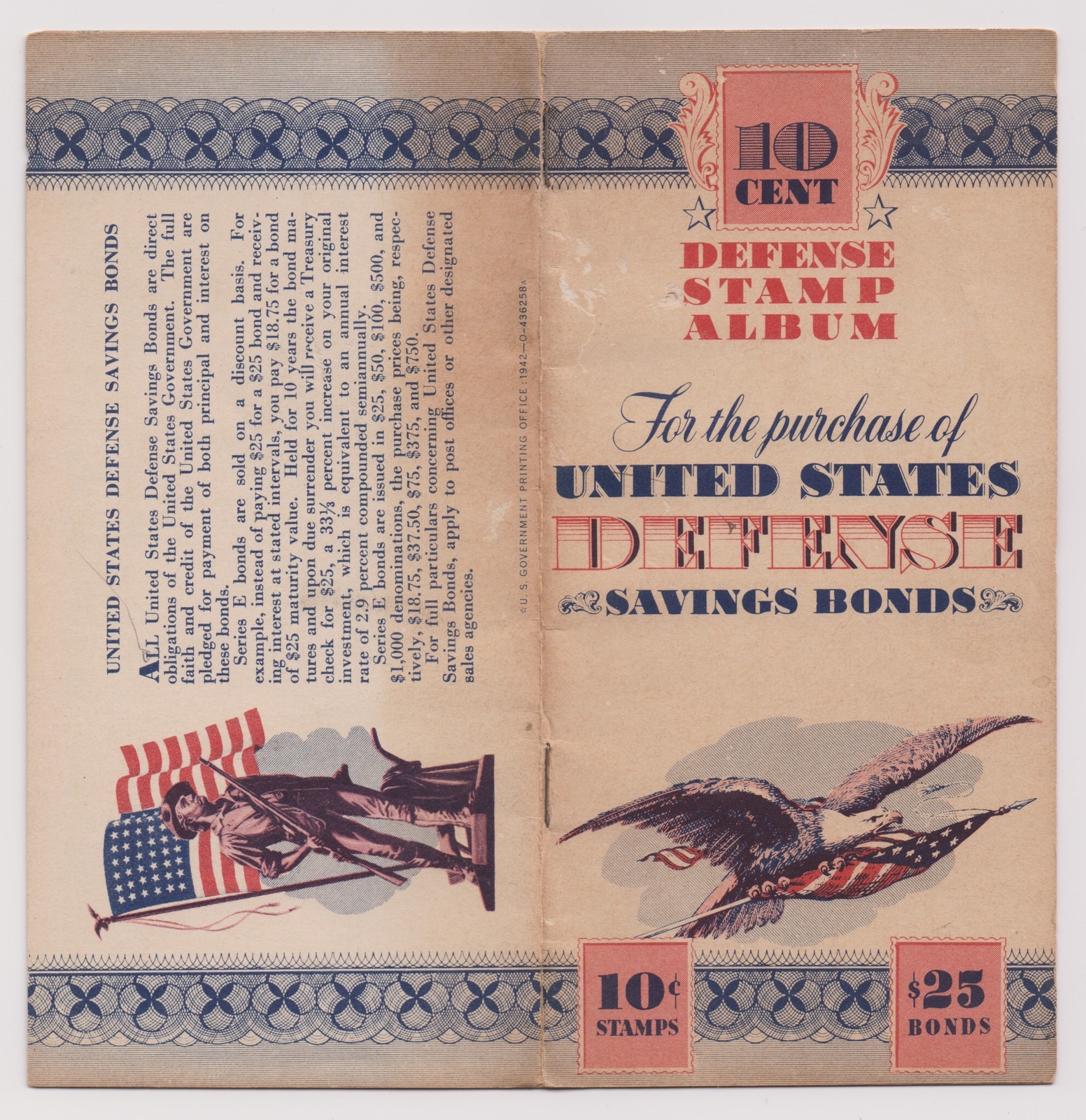 WWII (1942) United States 10 Cent ($25) War Savings Bonds Book