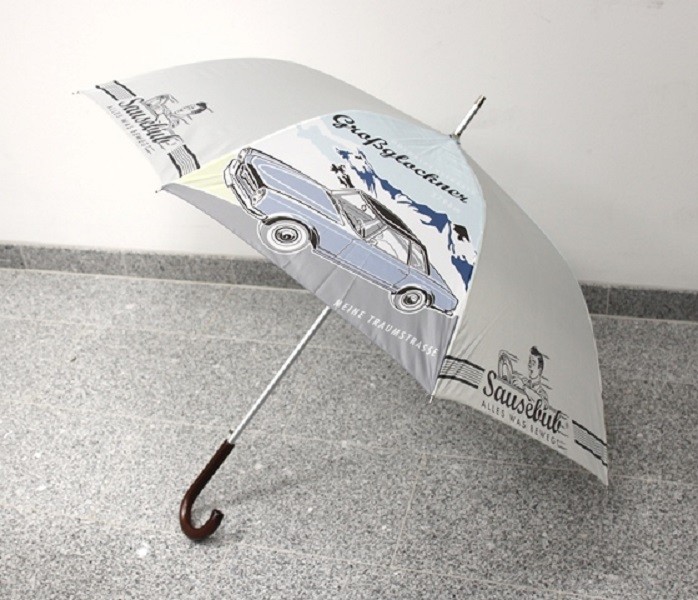 Large Sausebub Umbrella Alpine Design Automatic 115cm 98cm Wooden Handle