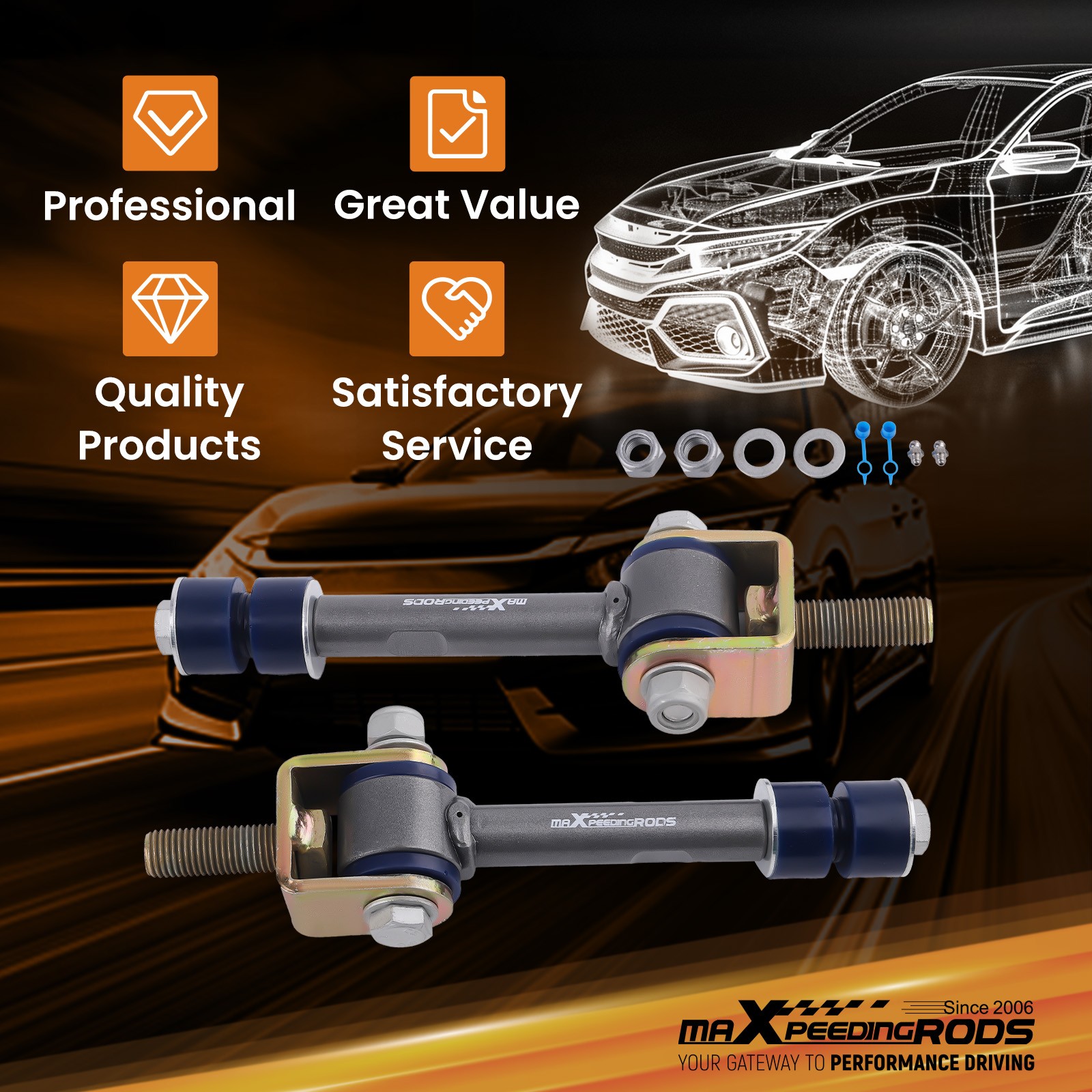 MaXpeedingrods Sway Bar End Links 0-2" For Sierra Silverado 1500/2500/3500 HD