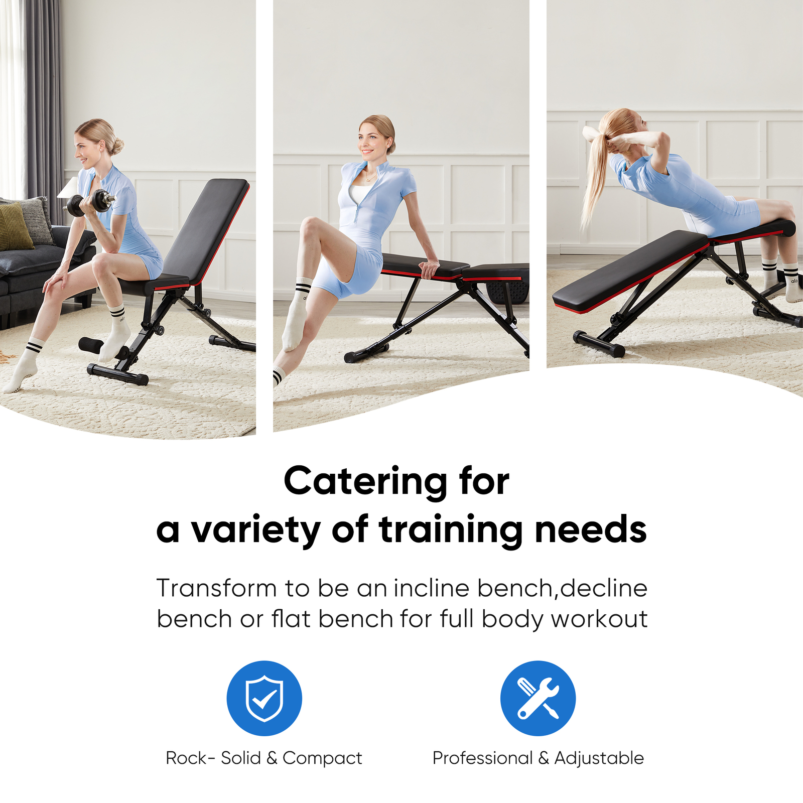 Foldable Home Gym Stool, Sit-Up Stool, Training Bench with Adjustable Back