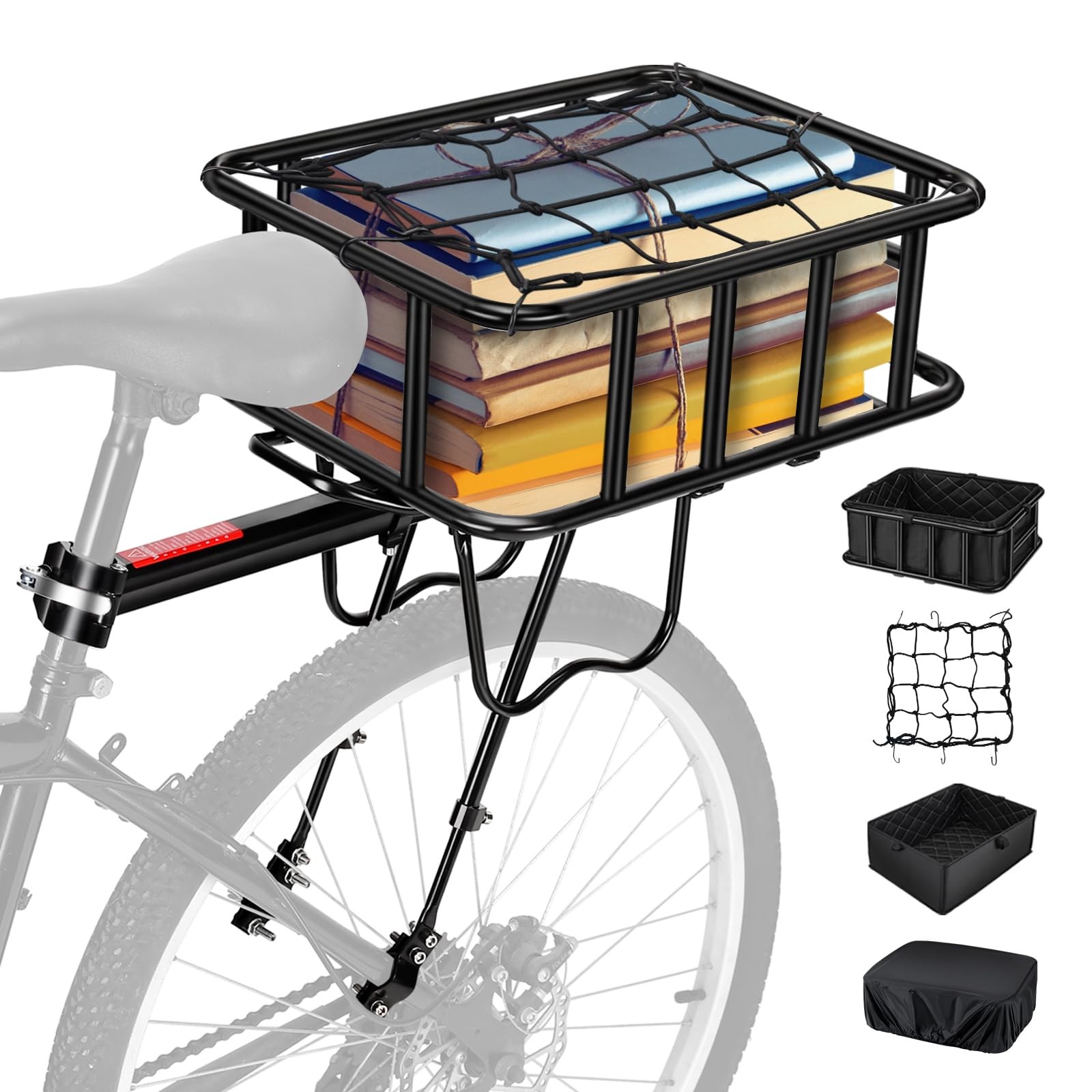 Rear Bike Rack with Basket, 110 LB Capacity Universal Bike Basket Rear, Alumi...