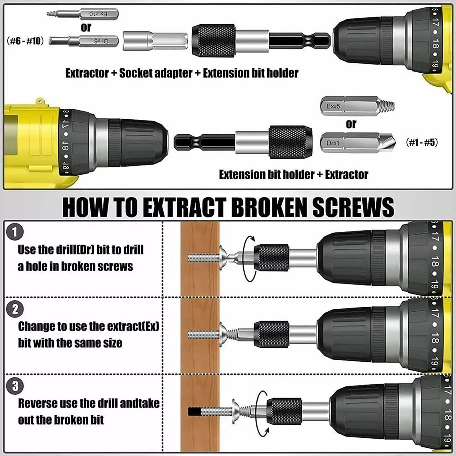 22* Broken Screw Extractor Remover Set Damaged Bolt Easy Out Stripped Drill Bit