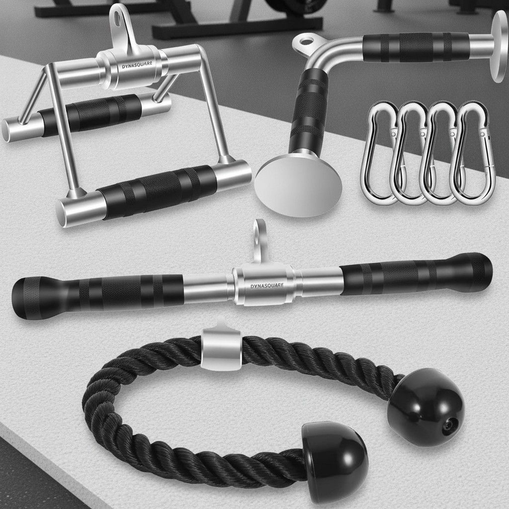 Cable Machine Attachments Set with V-Handles, Ropes, and Bars for Home Gym