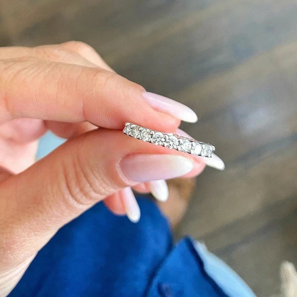 Wedding Eternity Band Natural Diamond Round 2 Ct Solid 950 Platinum Size 5 6 7