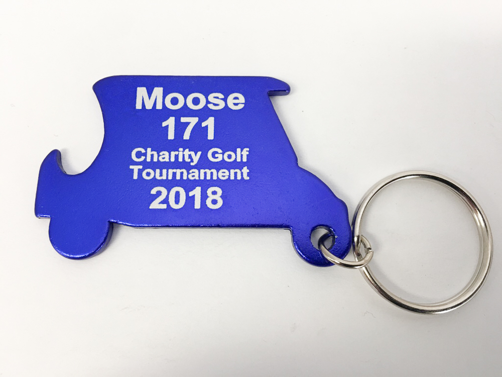 100pcs Custom Engraved BLUE METAL BOTTLE OPENER GOLF CART KEYCHAIN